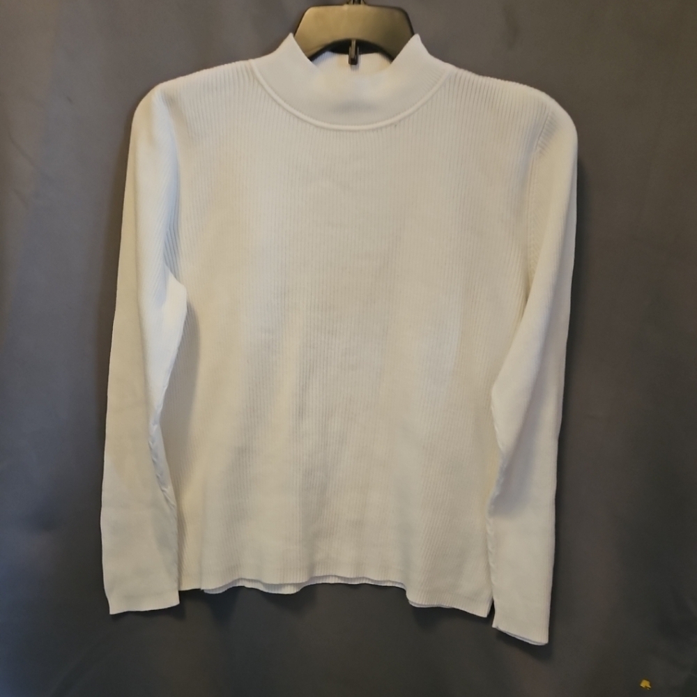 Appleseed’s Mock Turtleneck Sweater Women’s Large White 100% Cotton Knit